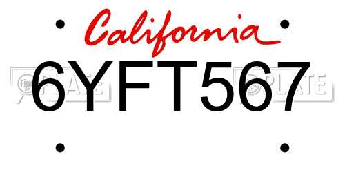 6YFT567 California License Plate