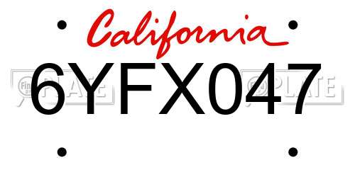 6YFX047 California License Plate