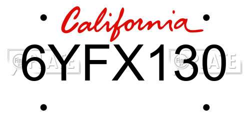 6YFX130 California License Plate