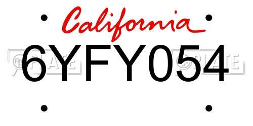 6YFY054 California License Plate