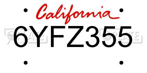 6YFZ355 California License Plate