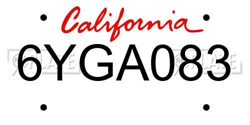 6YGA083 California License Plate