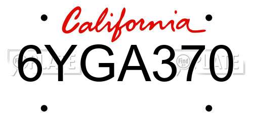 6YGA370 California License Plate