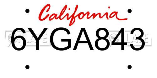6YGA843 California License Plate