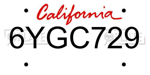 6YGC729 California License Plate