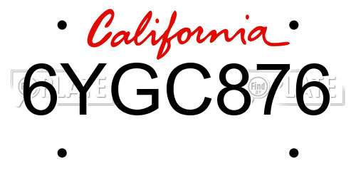 6YGC876 California License Plate