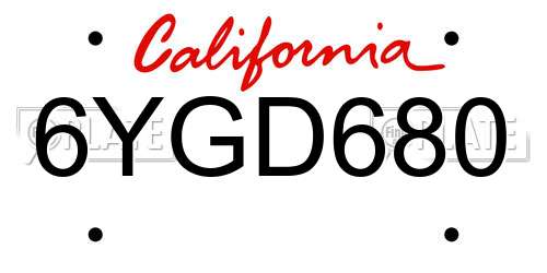 6YGD680 California License Plate