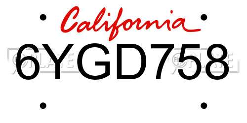 6YGD758 California License Plate