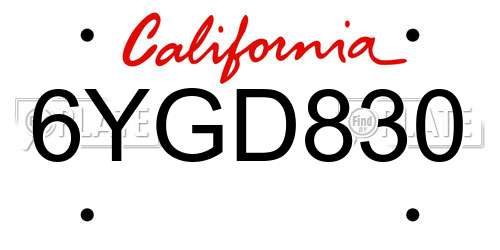 6YGD830 California License Plate
