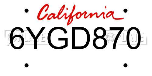 6YGD870 California License Plate