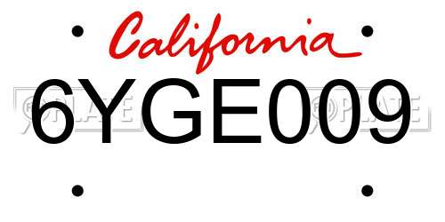 6YGE009 California License Plate