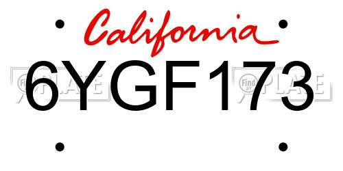 6YGF173 California License Plate