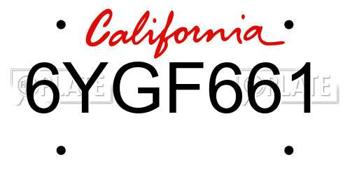 6YGF661 California License Plate