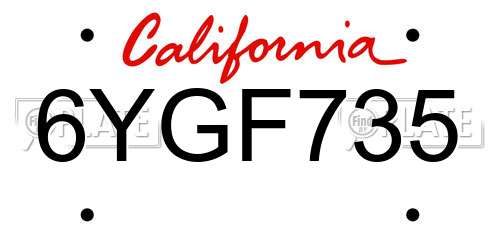 6YGF735 California License Plate
