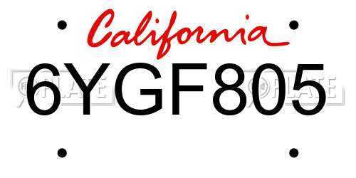 6YGF805 California License Plate