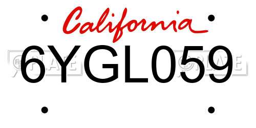 6YGL059 California License Plate