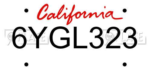 6YGL323 California License Plate