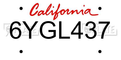 6YGL437 California License Plate