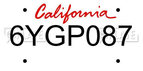 6YGP087 California License Plate