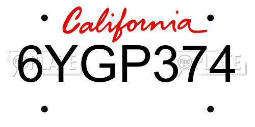 6YGP374 California License Plate