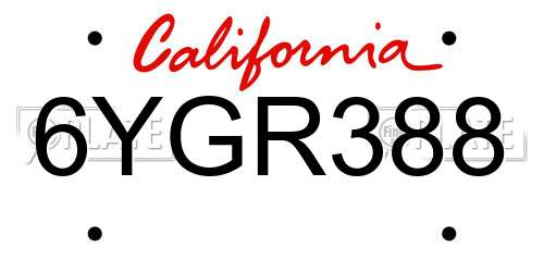 6YGR388 California License Plate