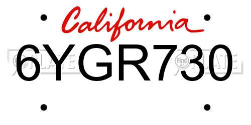 6YGR730 California License Plate