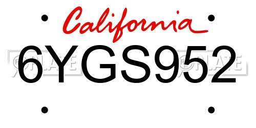 6YGS952 California License Plate