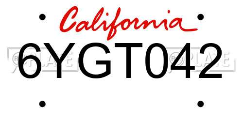 6YGT042 California License Plate