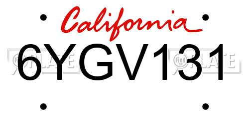 6YGV131 California License Plate