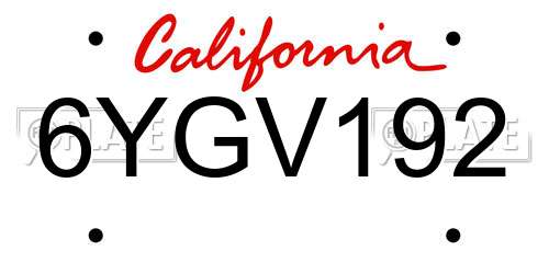 6YGV192 California License Plate