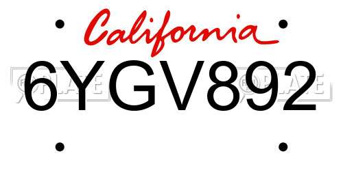 6YGV892 California License Plate