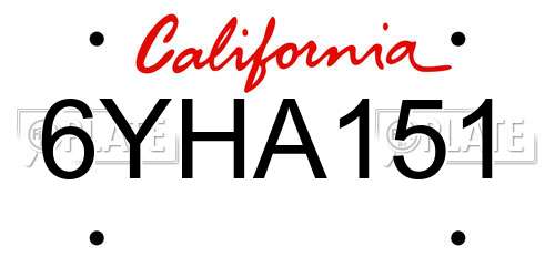 6YHA151 California License Plate