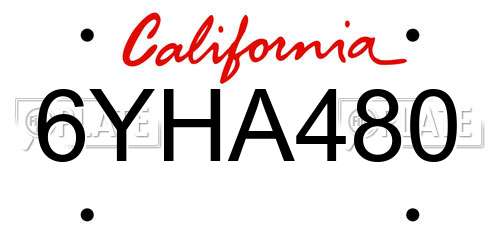 6YHA480 California License Plate