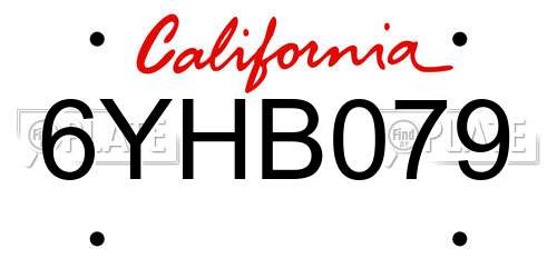 6YHB079 California License Plate