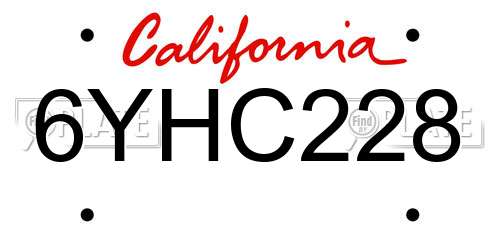 6YHC228 California License Plate