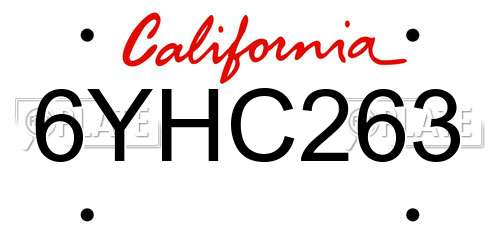 6YHC263 California License Plate