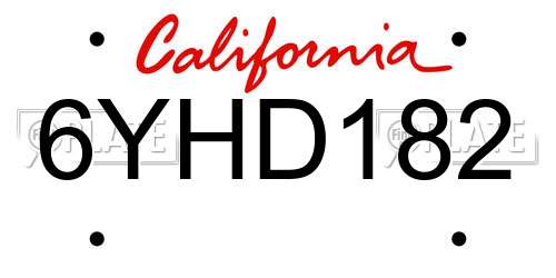 6YHD182 California License Plate