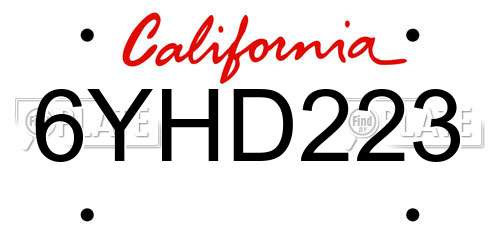 6YHD223 California License Plate