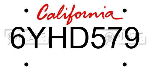 6YHD579 California License Plate