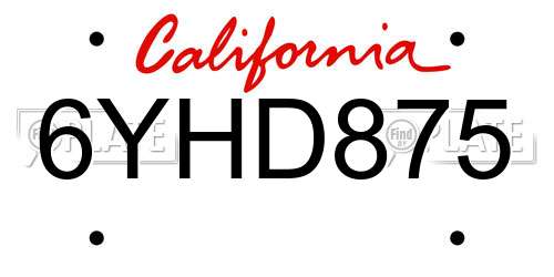6YHD875 California License Plate