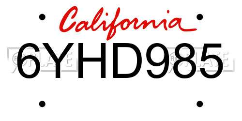 6YHD985 California License Plate