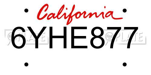 6YHE877 California License Plate