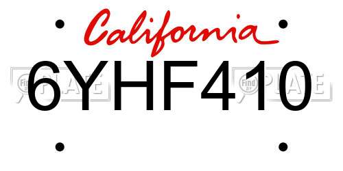 6YHF410 California License Plate