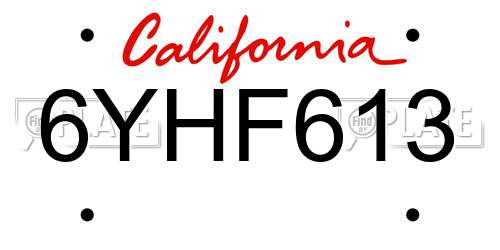 6YHF613 California License Plate