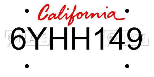 6YHH149 California License Plate