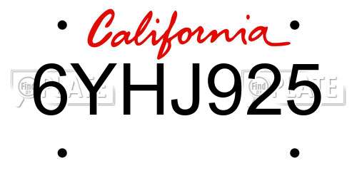 6YHJ925 California License Plate