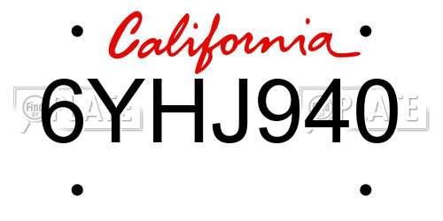 6YHJ940 California License Plate