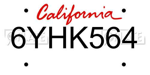6YHK564 California License Plate