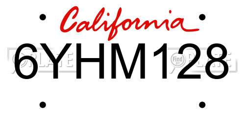 6YHM128 California License Plate