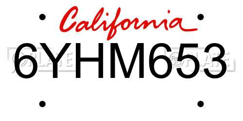 6YHM653 California License Plate
